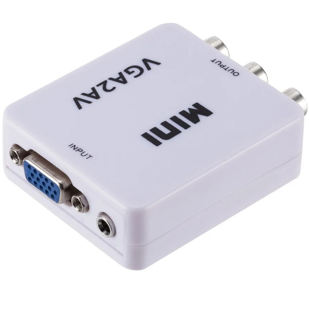 Mini Conversor Áudio Vga Para Av Rca Adaptador Video 1080p